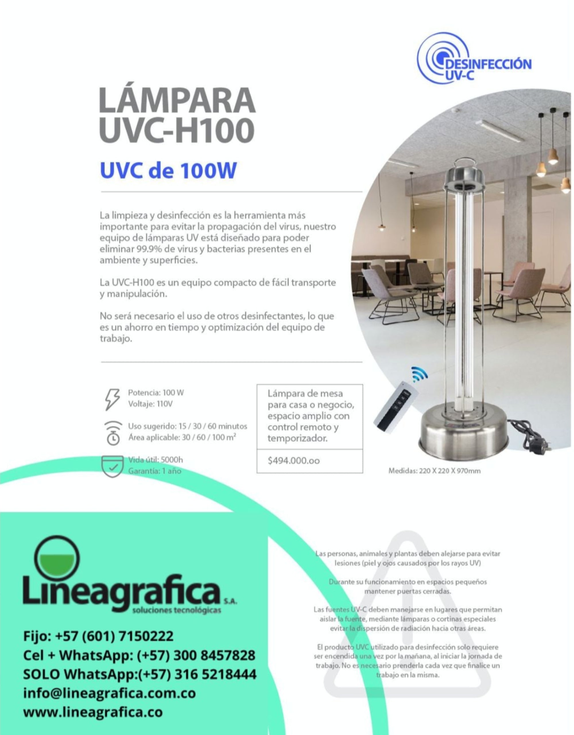 Lámpara Germicida UVC-H100
