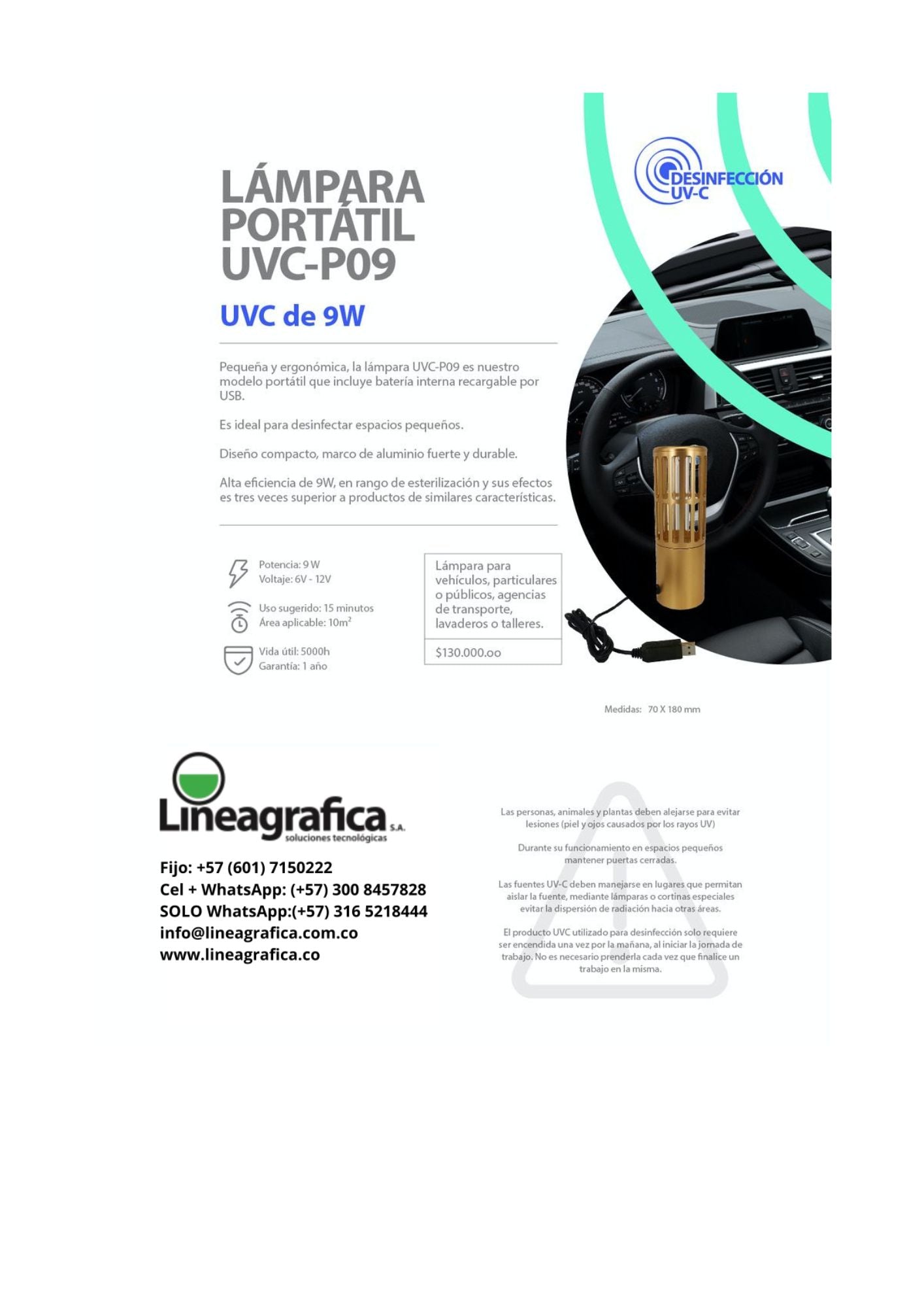 Lámpara portátil UVC-P09 para vehículos