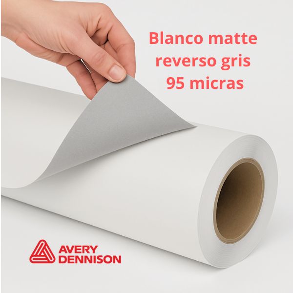 Vinilo Avery MPI3822| blanco matte reverso gris 95 micras| Rollo 1.06 × 50 m| PVC monomérico
